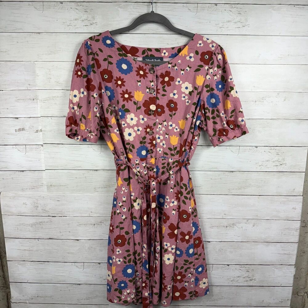 Girls ModCloth Princess Highway Mauve Floral Button Down Tie Waist Dress